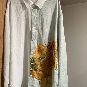 SHEIN Pale Green Men's Button-Down Shirt with Sunflower Print